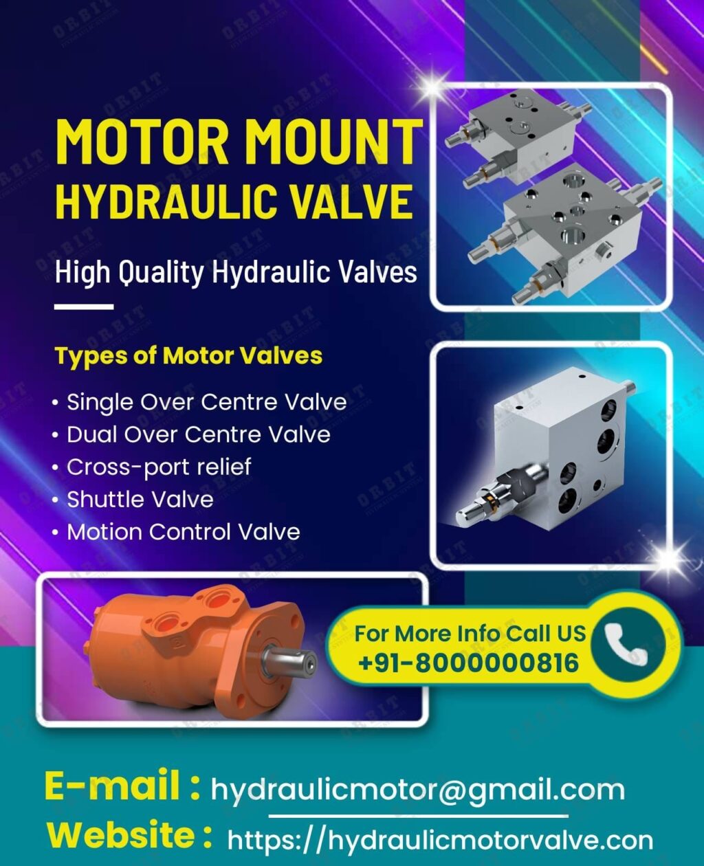 Hydraulic Motor Mounted Dual Over Center Valve + Shuttle Valve For OMT / OHT Motor in India